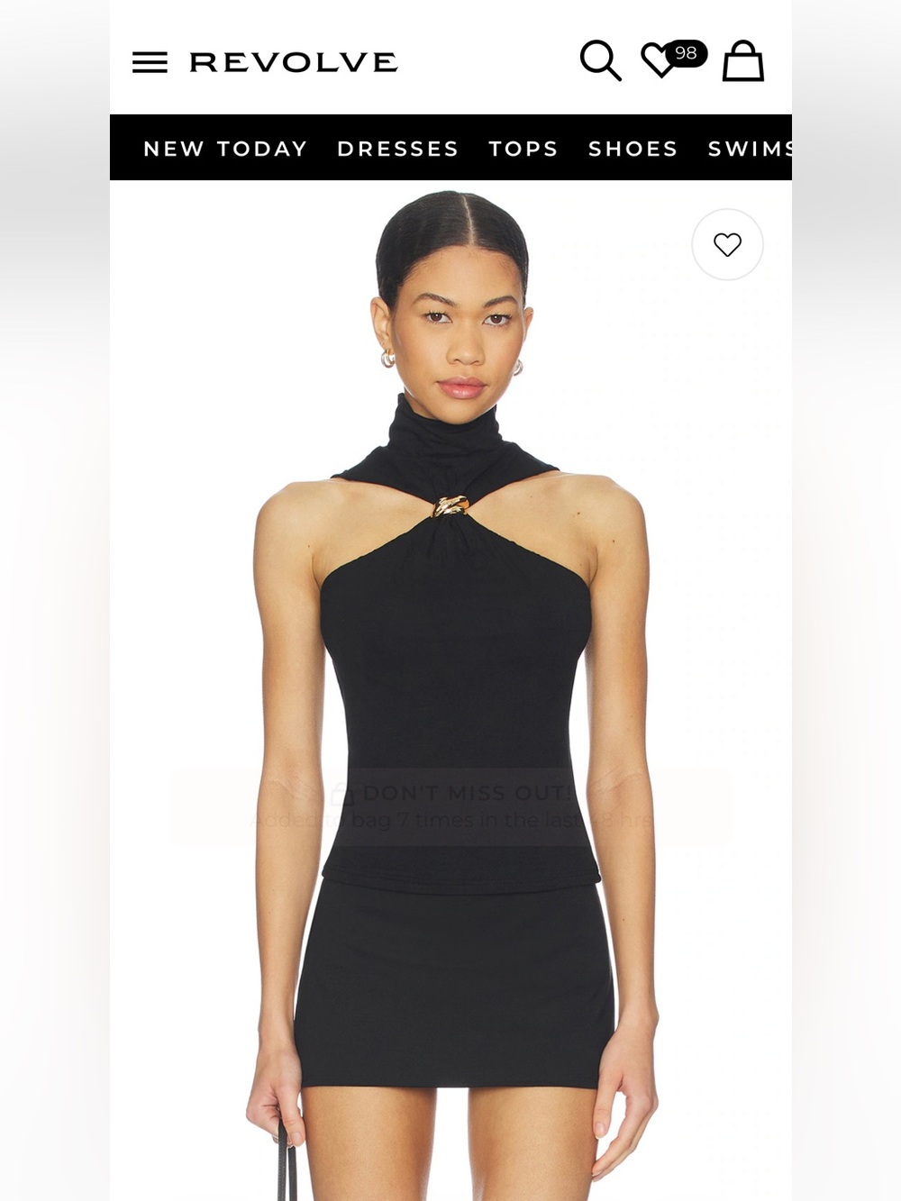 superdown Black Halter Neck Top with Gold Ring Accent